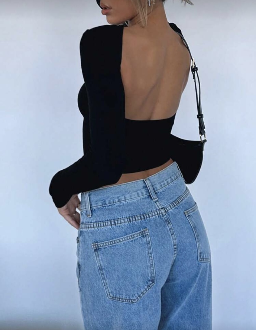 top negro elegante con mangas