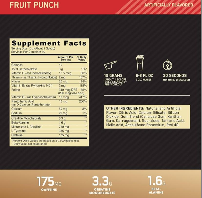 Suplemento Dorado Estándar para antes del entrenamiento Optimum Nutrition